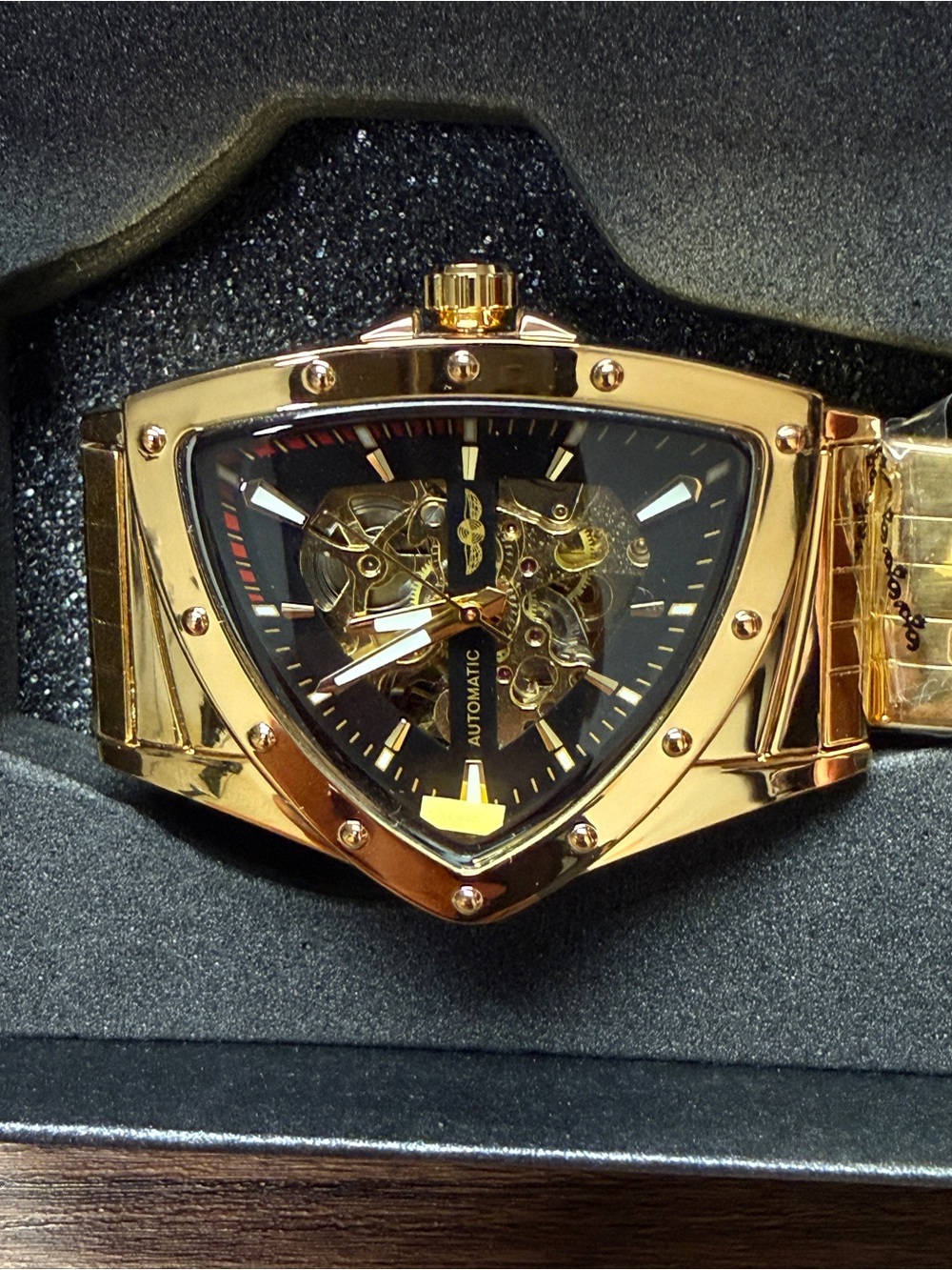 Gold Automatic Men’s Skeleton Watch - Black Dial